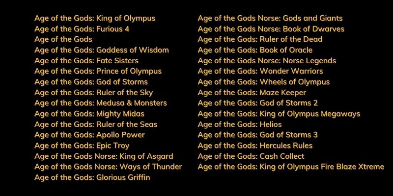 Các phiên bản trò chơi thuộc series Age of the Gods